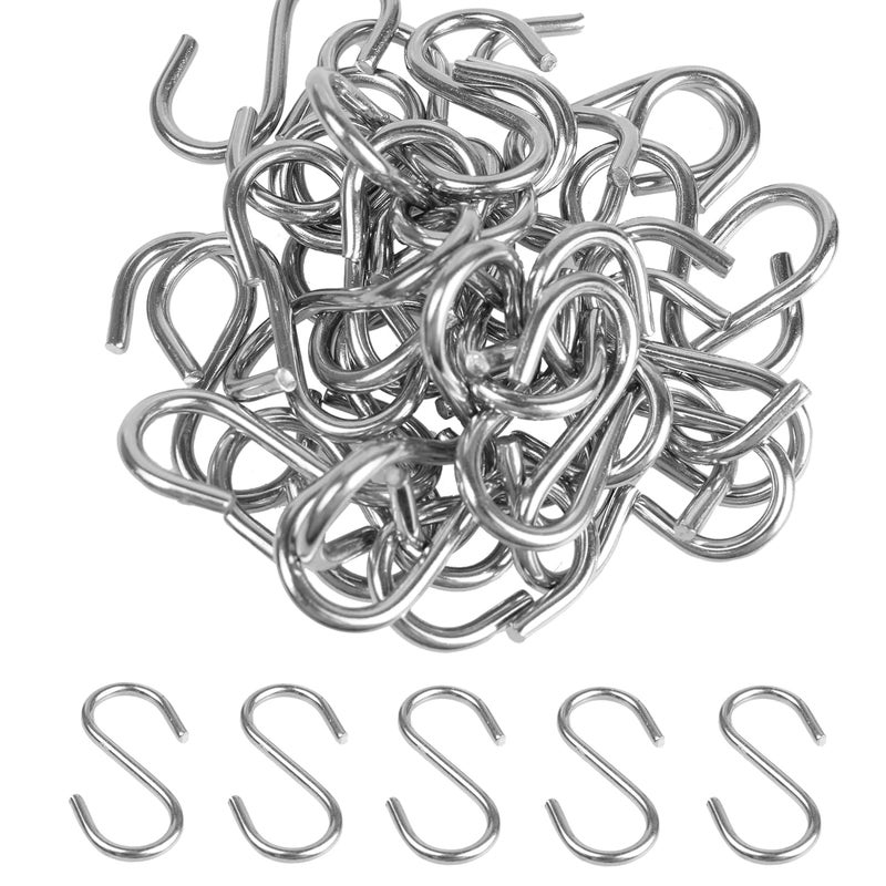 AUXBC 48PCS 1.2 Inch 304 Stainless Steel S Hooks, Heavy Duty M2 Hanging Hooks Mini S Shaped Hangers, Curtain Hanging Connectors S Shaped Utility Hooks - Image 1